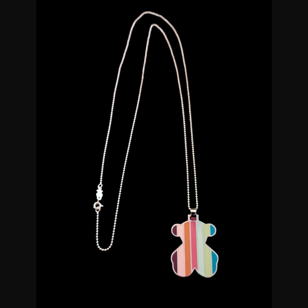 Tous Stainless Steel Rainbow Bear 1.17" Pendant On Tous Sterling Chain 35.5"